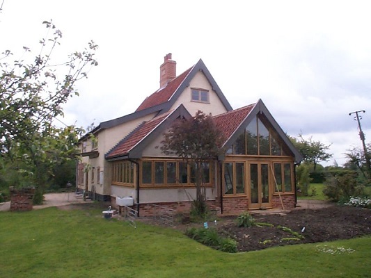 Timber frame garden room with double french doors