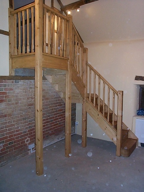 Oak double turn staircase with stop chamfered newels and spindles