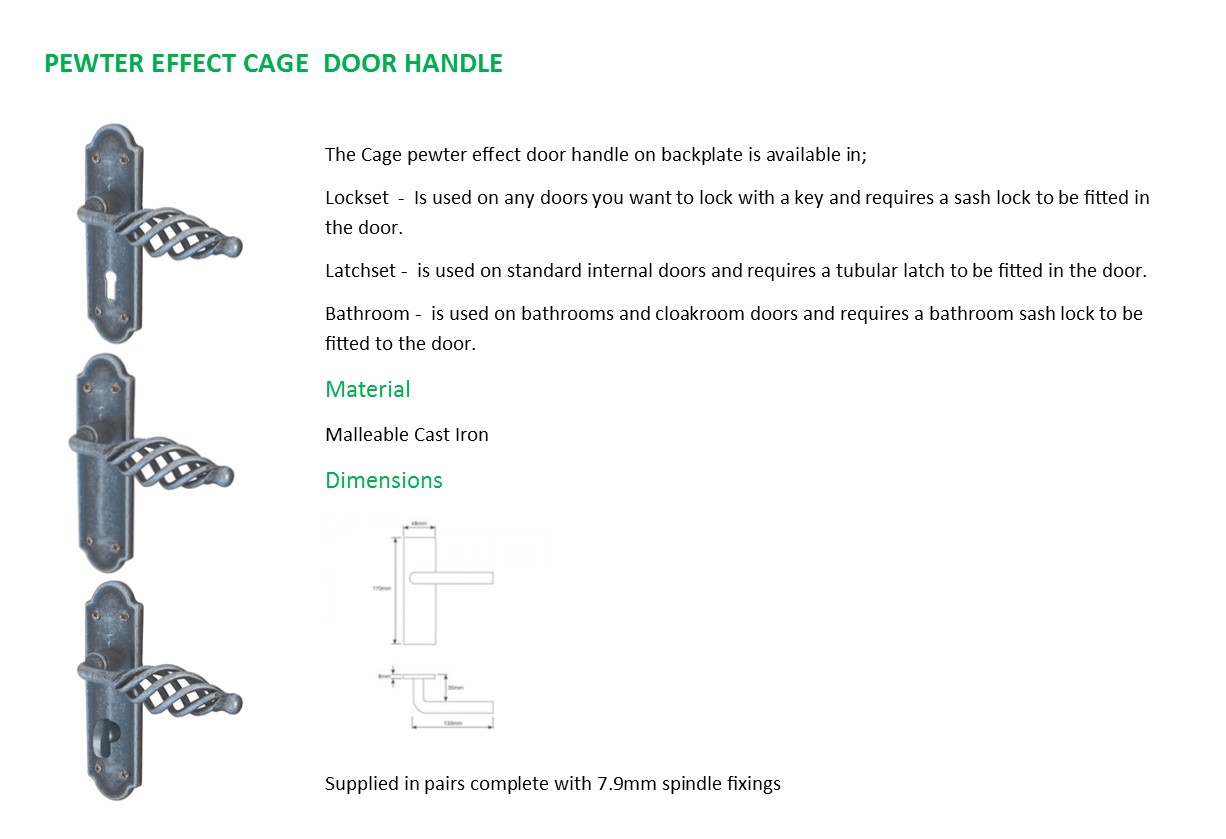 Cage Pewter effect door handles
